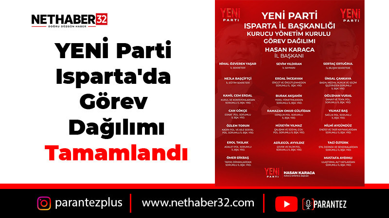 YENİ Parti Isparta'da Görev Dağılımı Tamamlandı